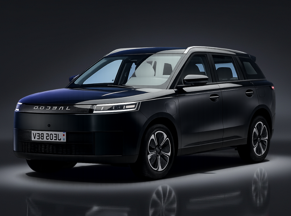 Modern compact SUV in dark metallic grey, three-quarter front view, studio lighting on dark charcoal background, premium automotive product photography, sleek and bold